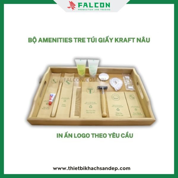 Bộ amenities chất liệu tre túi kraft nâu thân thiện - Falcon nhận in ấn logo