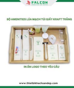 Bộ amenities lúa mạch túi giấy kraft trắng dùng 1 lần thân thiện môi trường