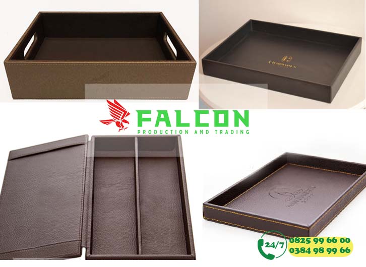Khay khách sạn bọc da in ấn logo do Falcon cung cấp 