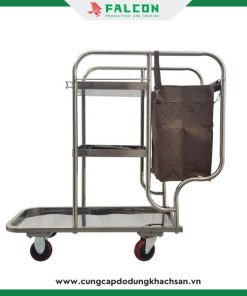 Xe đẩy dọn vệ sinh chất liệu inox không han gỉ, bền bỉ và chịu lực tốt