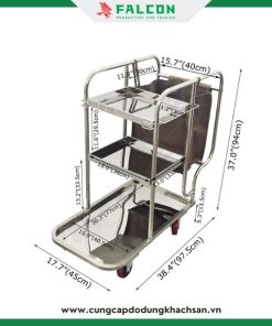 Xe dọn vệ sinh 3 tầng inox thiết kế hình dạng chữ L dễ dàng di chuyển