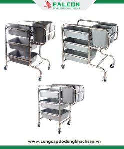 Xe thu gom thức ăn khung inox + thùng nhựa bền bỉ