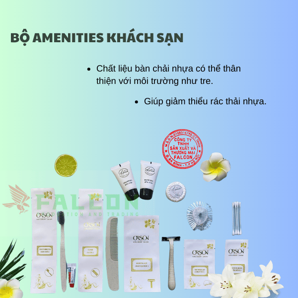 Bộ amenities lúa mạch cao cấp đóng túi giấy đá dùng 1 lần.