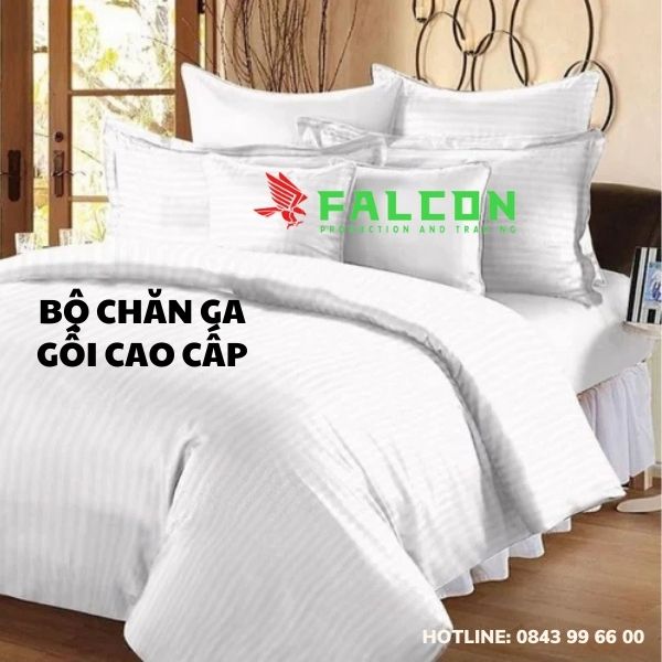 Bộ châng gối cao cấp chất liệu vải T300 trắng trơn.