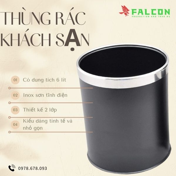 Thùng rác cao cấp Inox sơn tĩnh điện 2 lớp không nắp.