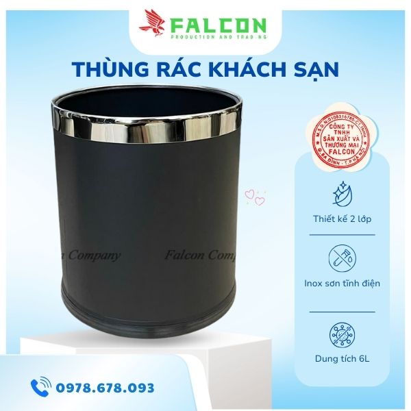 Thùng rác khách sạn 2 lớp không nắp cao cấp Inox sơn tĩnh điện.