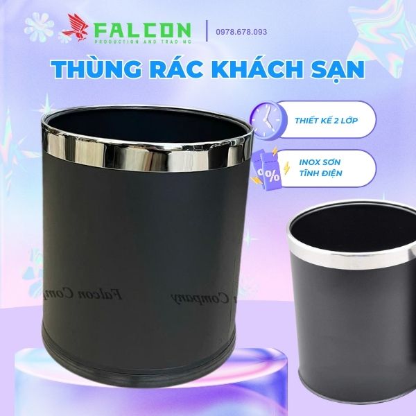 Thùng rác khách sạn cao cấp Inox sơn tĩnh điện 2 lớp không nắp.