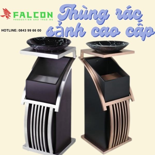 Thùng rác sảnh khung Inox mạ vàng cao cấp.