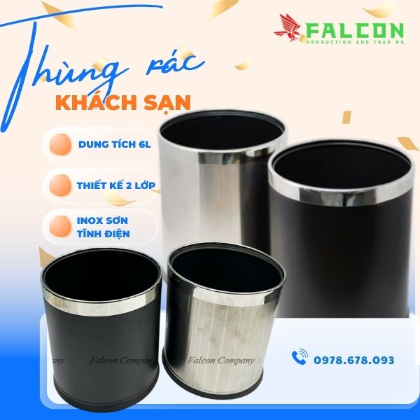Thùng rác khách sạn cao cấp 2 lớp không nắp.