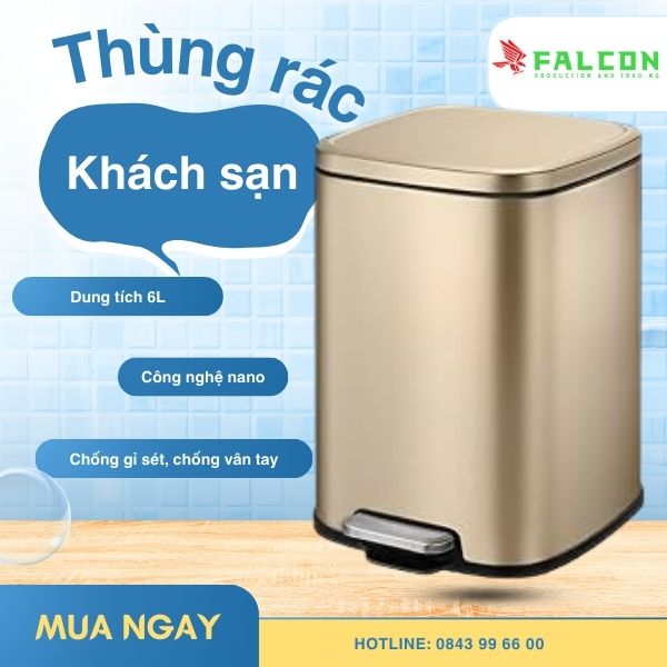 Thùng rác đạp chân Inox 410 6 lít đạp chân hình chữ nhật.