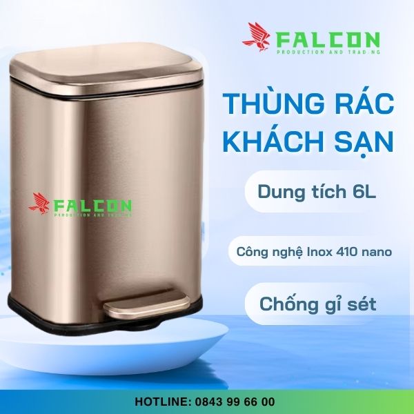 Thùng rác Inox nano đạp chân hình chữ nhật 6 lít