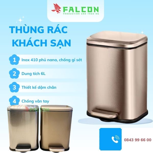 Thùng rác Inox 410 nano hình chữ nhật cao cấp