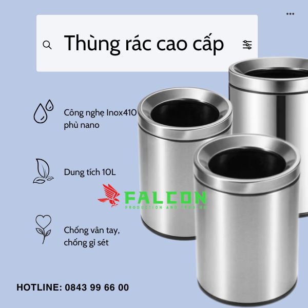 Thùng rác Nano cao cấp không nắng 10 lít.