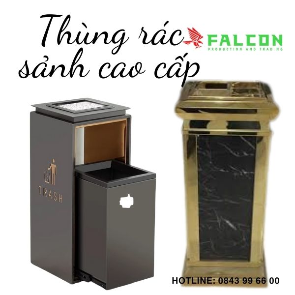 Thùng rác sảnh cao cấp phu inox nano và đá hoa cương.