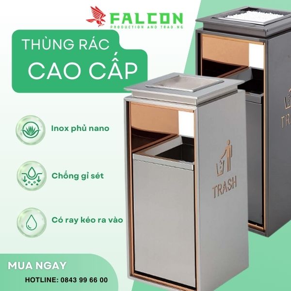Thùng rác sảnh với công nghệ Inox phủ Nano cao cấp.