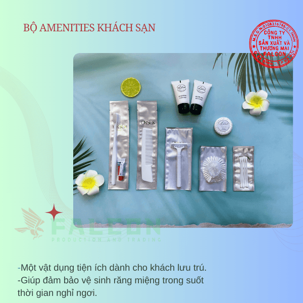 Bộ amenities lúa mạch đóng túi màng nhôm dùng 1 lần.