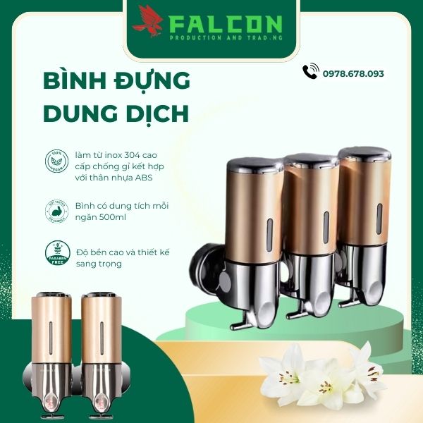 Bình đựng dung dịch gắn tường đôi Inox cao cấp