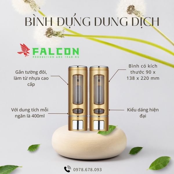 Bình đựng dung dịch gắn tường đôi vòi nhựa cao cấp.
