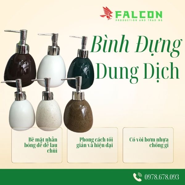 Bình đựng dung dịch khách sạn cao cấp gốm sứ vòi nhựa