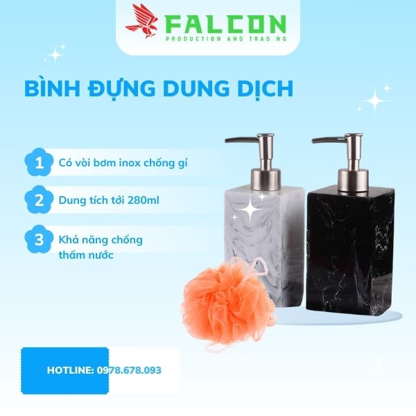 Bình đựng dung dịch Meca 280ml vòi Inox 304 hình vuông.