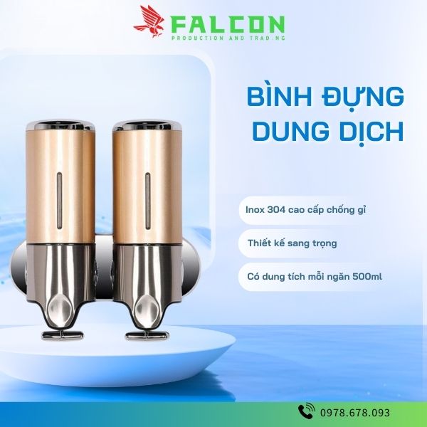 Bình đựng dung dịch gắn tường đôi Inox 304 chống gỉ cao cấp.