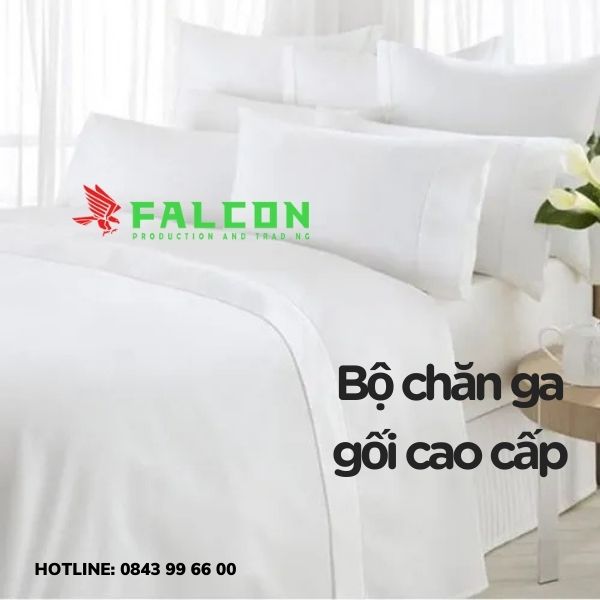Bộ chăn ga gối trắng trơn cao cấp cho khách sạn.
