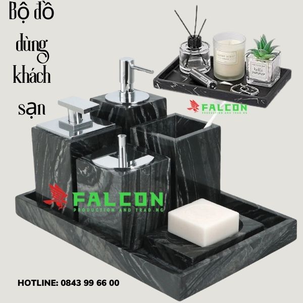 Bộ đồ dùng khách sạn cao cấp ( khay đựng amenites và bình đựng dung dịch).