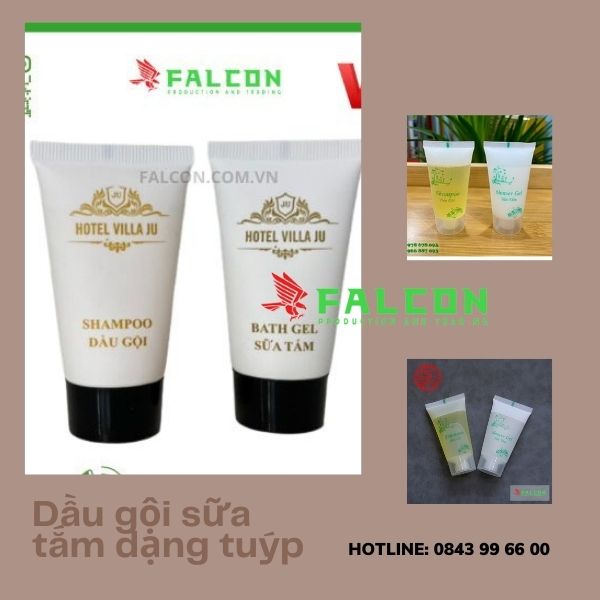 Tuýp dầu gội + sữa tắm 30ml có sẵn + In logo.