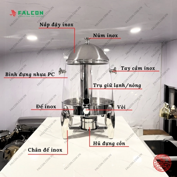 Sản phẩm với dung tích lớn, chất liệu inox cùng thân bình nhựa mica cao cấp, bền bỉ.