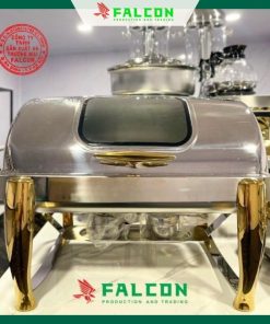 Nồi hâm buffet chữ nhật chân đúc mạ vàng