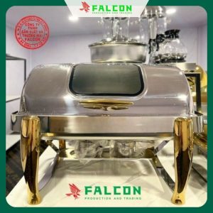 Nồi hâm buffet chữ nhật chân đúc mạ vàng