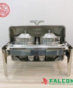 Nồi buffet hâm soup tròn inox mạ vàng, giúp giữ nóng thực phẩm hiệu quả và thẩm mỹ cao.
