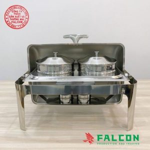Nồi buffet hâm soup tròn inox mạ vàng, giúp giữ nóng thực phẩm hiệu quả và thẩm mỹ cao.