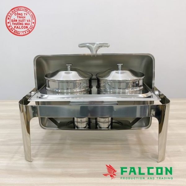 Nồi buffet hâm soup tròn inox mạ vàng, giúp giữ nóng thực phẩm hiệu quả và thẩm mỹ cao.