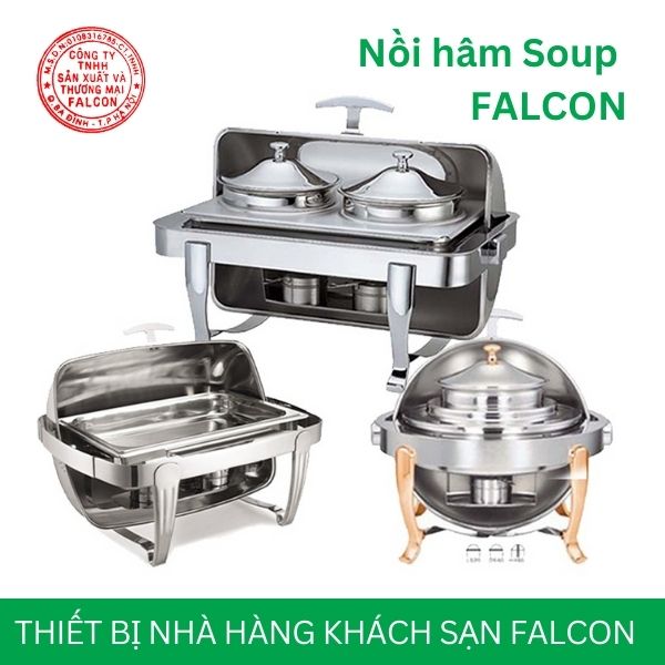 Nồi hâm soup do Falcon cung cấp với dung tích lớn, có nắp kính nhìn thấy món ăn tiện lợi