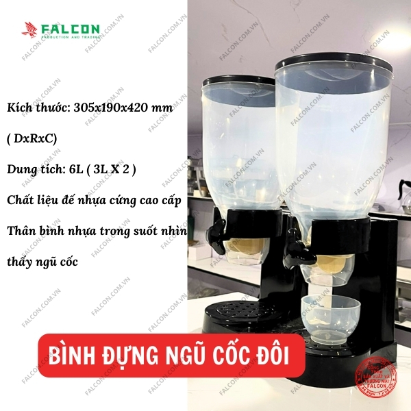 Bình đựng ngũ cốc 2 ngăn chất liệu nhựa cứng cao cấp, tiện lợi.
