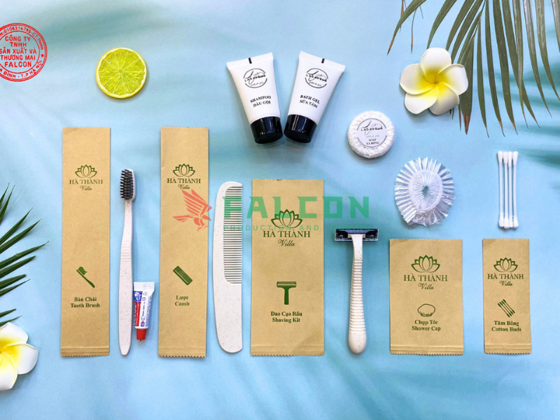 Bộ đồ dùng amenities lúa mạch thân thiện đóng túi kraft nâu cho khách sạn