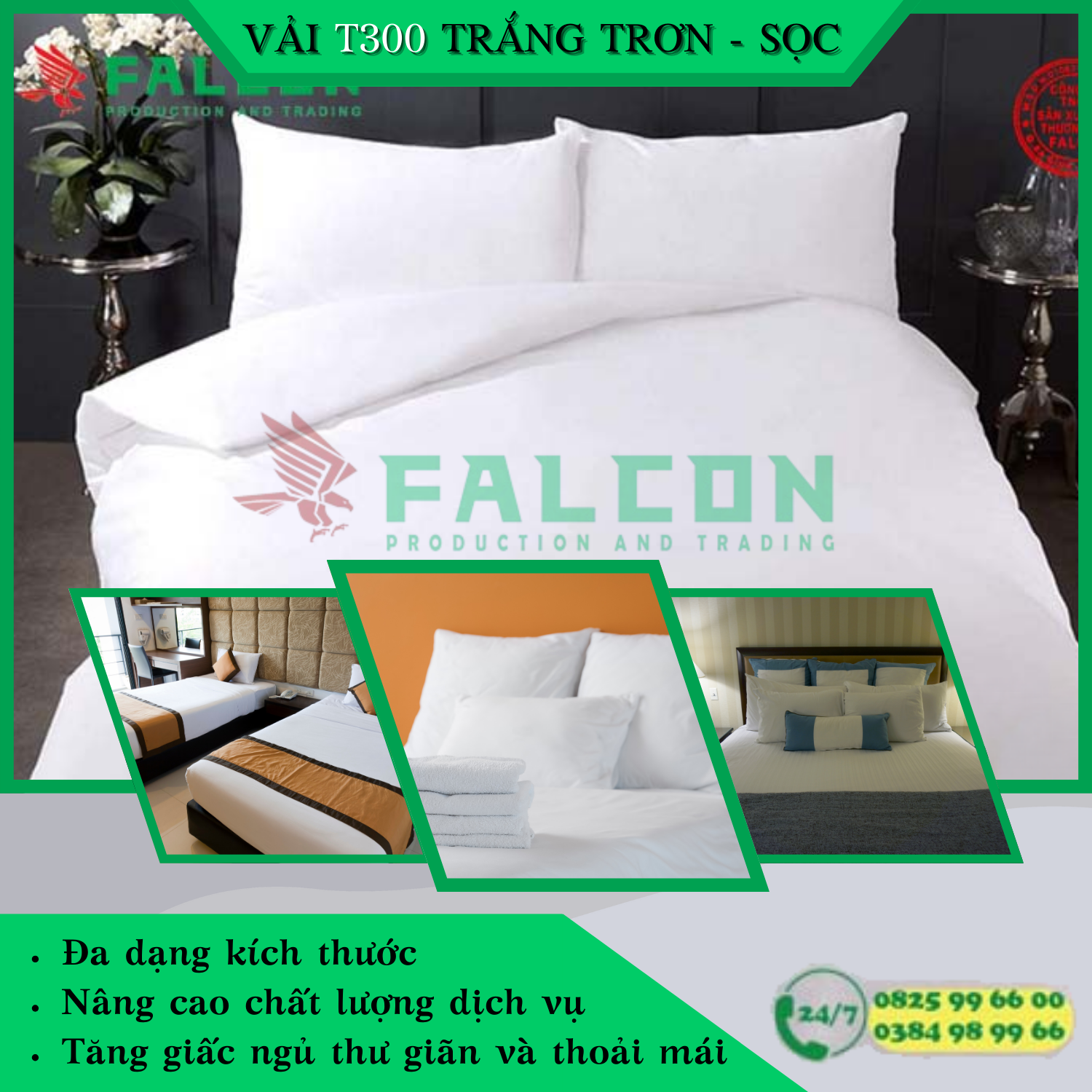 Chăn ga gối đệm khách sạn vải T300